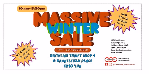 Massive Winter Sale, Everything \u00a35, \u00a33, \u00a31