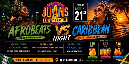 Afrobeats vs Caribbean Night at Juan's Rooftop & Cantina