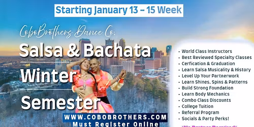 Salsa & Bachata 2026 Winter Semester Open Registration 1st Week of Class January 13-15