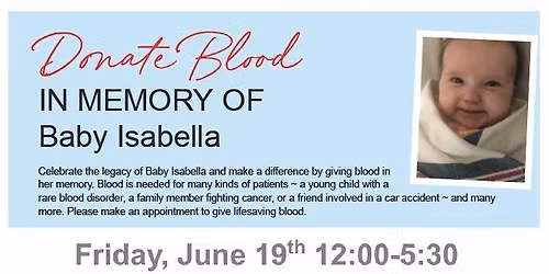 \ud83e\ude78Donate Blood in Memory of Isabella - ZETS, American Red Cross
