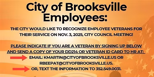 City of Brooksville Employees - Calling all Veterans!
