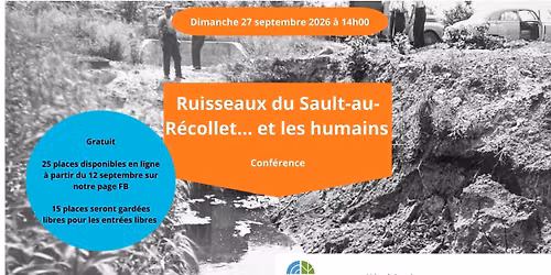 Des Ruisseaux et des humains au Sault-au-R\u00e9collet (Conf\u00e9rence) - Dimanche 27 septembre 2026 \u00e0 14h00 