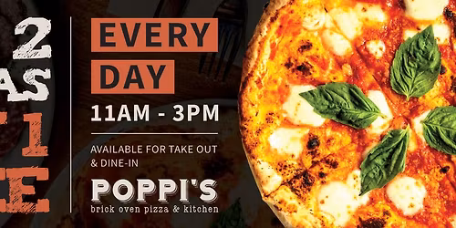 BUY 2 PIZZAS, GET 1 FREE