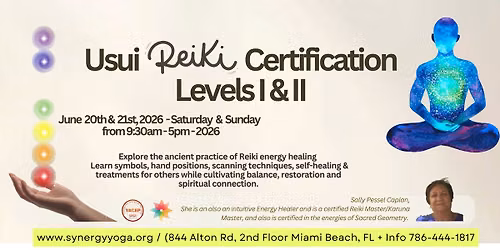 Reiki certification | Level 1 & 2| June 20th- 21st-2026- Saturday & Sunday