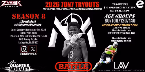 4TH QUARTER MENTALITY 7ON7 TRYOUTS (8U)(10U) (12U) (14U)