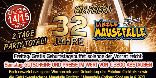 \ud83c\udf89\ud83c\udf88 32 JAHRE MAUSEFALLE \u2013 DAS GROSSE JUBIL\u00c4UMS-WOCHENENDE! \ud83c\udf88\ud83c\udf89