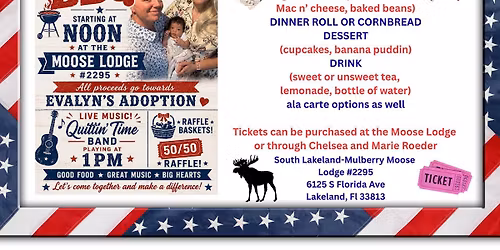 Memorial Day Cook Out, Live Music by QuittinTime & Fundraiser for Baby Evalyn