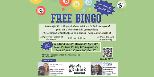 FREE Monthly Bingo at Mavis Winkle's Irish Pub | Twinsburg, Ohio