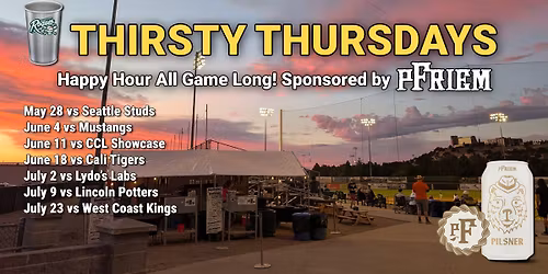 Thirsty Thursdays at Harry & David Field \u2022 Happy Hour All Game Long!