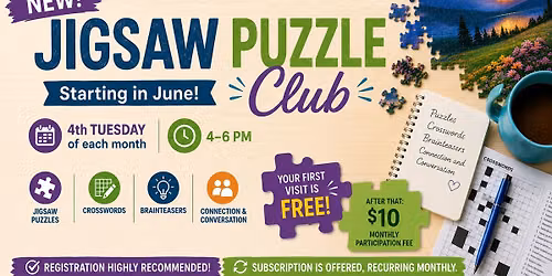 Monthly Puzzle Club - Come Join Us! First Time Free