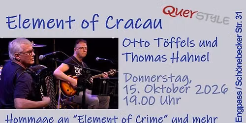 Konzert: Element of Cracau - Hommage an Element of Crime und mehr