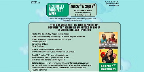 Screening of "You Are What You Eat: Twin Experiment" w\/ Miyoko Schinner