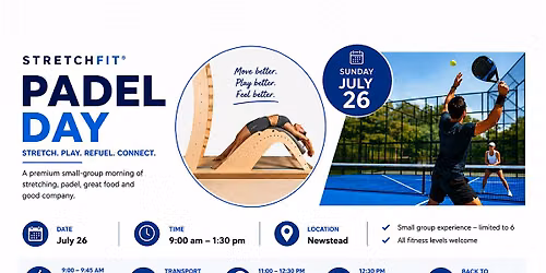 Stretchfit mobility class, Padel lesson & social play, delicious lunch