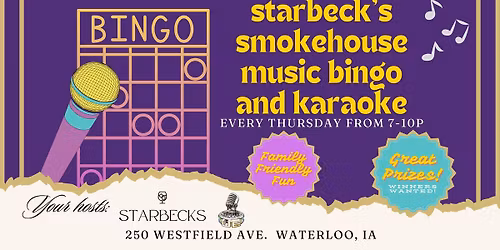 Music Bingo and Karaoke Thursdays at Starbeck's Smokehouse