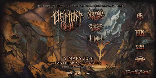 Demon King, Celestial Scourge, Sentiment Dissolve, Hatalom \/\/ Jeudi 19 mars 2026 \/\/ L'Anti