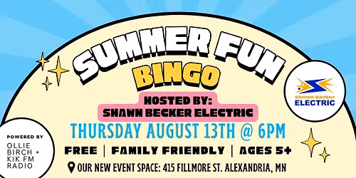 Summer Fun - Family Friendly Bingo - FREE - Hosted by Shawn Becker Electric