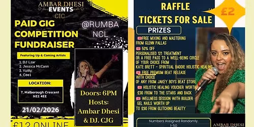 A.D Events CIC Presents: PAID GIG COMP & FUNDRAISER 21\/02\/26 @RUMBA NCL