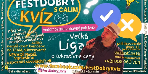 Vedomostno-z\u00e1bavn\u00fd FestDobr\u00fdKv\u00edz s Calim v Bizy\/ Nov\u00e9 Z\u00e1mky, \u013d. \u0160t\u00fara 5\/ streda 5.novembra o 19:00