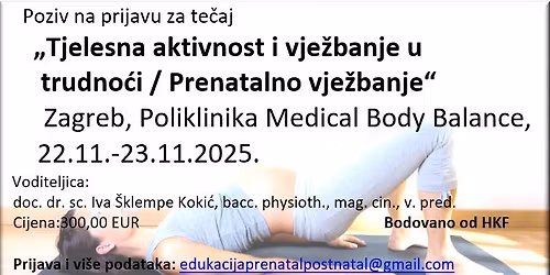 te\u010daj Tjelesna aktivnost i vje\u017ebanje u trudno\u0107i \/ Prenatalno vje\u017ebanje
