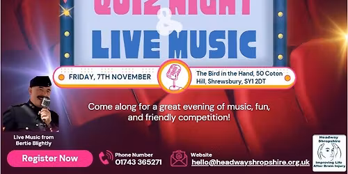 Quiz Night & Live Music in support of Headway Shropshire