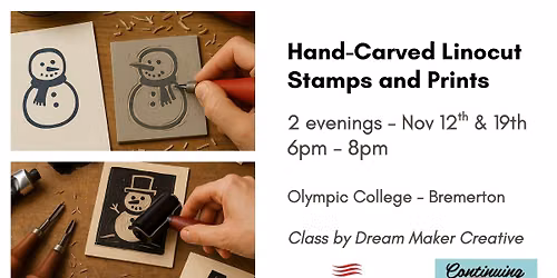 Handcarved Linocut Stamps & Prints - Holiday Cards