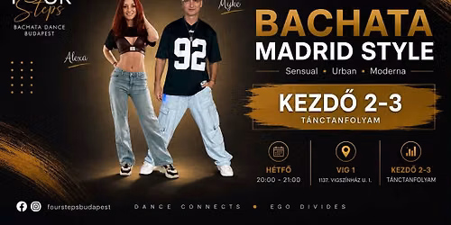 BACHATA KEZD\u0150 2-3 T\u00c1NCTANFOLYAM \/ MINDEN H\u00c9TF\u0150N 20.00-21.00