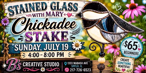 Stained Glass with Mary- CHICKADEE STAKE