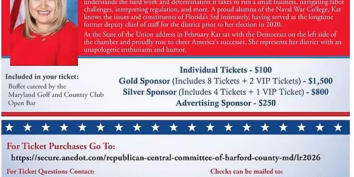 Harford Lincoln Reagan Dinner Featuring Rep. Kat Cammack