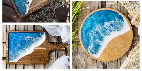 Ocean Resin Wood Charcuterie Board and Lantern Workshop - Personalized Engraving Options!