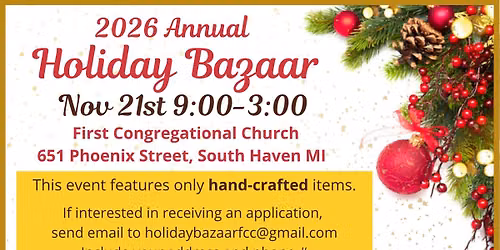 2026 Holiday Bazaar, hosted by First Congregational Church of South Haven, MI