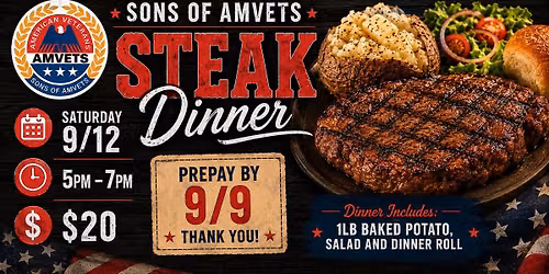 \ud83e\udd69 Sons of AMVETS Steak Dinner \ud83e\udd69