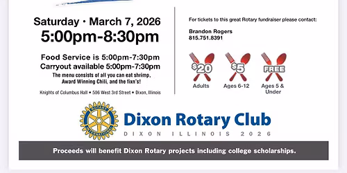 Dixon Rotary Club Shrimp Boil\/Chili Bowl 2026 Fundraiser
