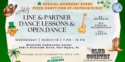 Pizza Party with Line & Partner Dance Lessons & Open Dance!