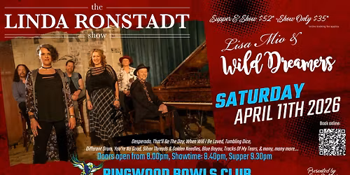 The Linda Ronstadt Show featuring Lisa Mio & Wild Dreamers at Ringwood Bowls Club