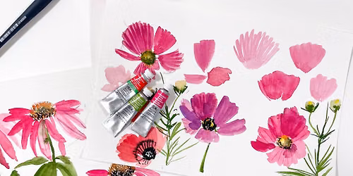 Cosmos & Coneflowers in Watercolor with LaCott Fine Art