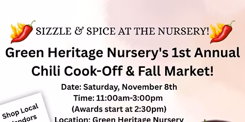 Green Heritage Nursery\u2019s 1st Annual Chili Cook-Off and Fall Market!
