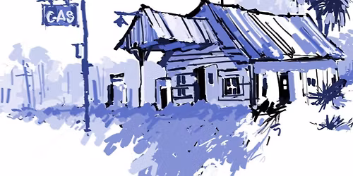 Line and Wash Vignette- The Old Filling Station