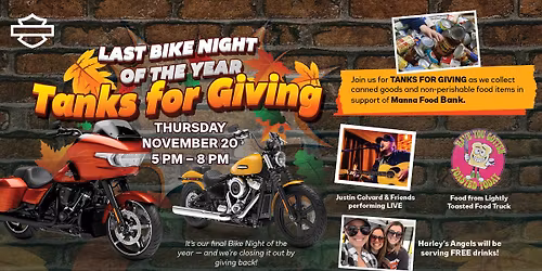 Last Bike Night of the Year: Tanks for Giving!