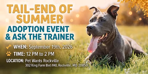\u2600\ufe0f\ud83d\udc3eTail-End of Summer Adoption Event & Ask the Trainer\ud83d\udc3e\u2600\ufe0f