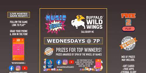 Music BINGO Game Night | Buffalo Wild Wings - Salisbury NC - WED 7p @LeaderBoardGames