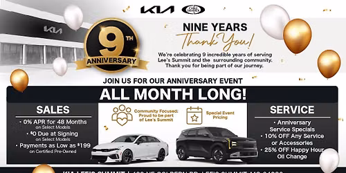 \ud83c\udf89 Cable Dahmer Kia of Lee's Summit 9th Anniversary Sales Event! \ud83c\udf89