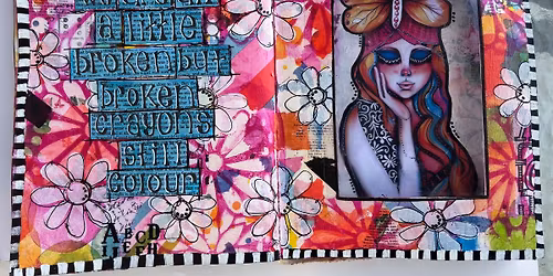 MIXED MEDIA DOUBLE ART JOURNAL PAGE - SECOND CLASS