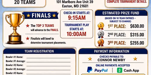 Newby's Bowling Tournaments presents: The Eastern Shore Baker Trios Handicap Tournament