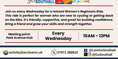 \ud83d\udeb4\u200d\u2640\ufe0f Women\u2019s Beginners Ride \u2013 Let\u2019s Ride Southall