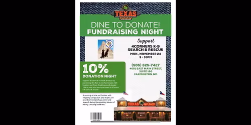 Dine to donate to 4CK9SAR- Texas Roadhouse