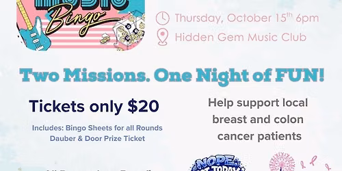 Music Bingo for Breast Wishes and Not Today Cancer