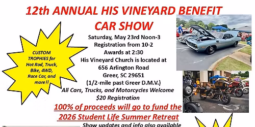 12th Annual His Vineyard Benefit Car Show