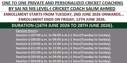 ONE TO ONE PRIVATE AND PERSONALIZED CRICKET COACHING BY SAI NS NIS LEVEL-I CRICKET COACH SALIM AHMED