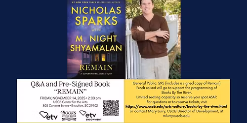 Nicholas Sparks: "Books By The River Presents" a Q&A and Signed Book Event 