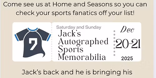 Jack\u2019s Autographed Sports Memorabilia Pop Up 12\/20-12\/21